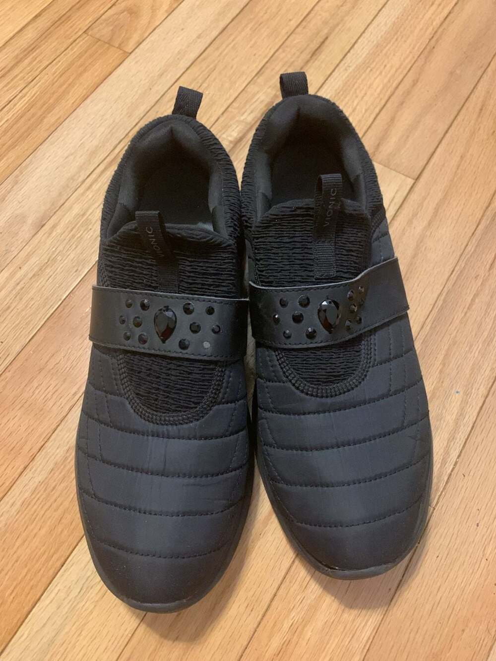 Vionic Dianne Black Quilted Jeweled Slip-On Sneakers